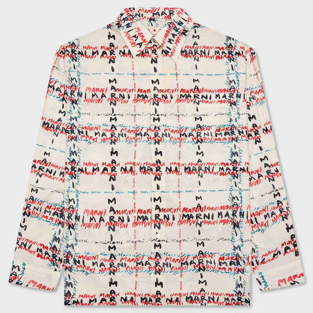Crossroads Print Poplin Shirt - Antique White