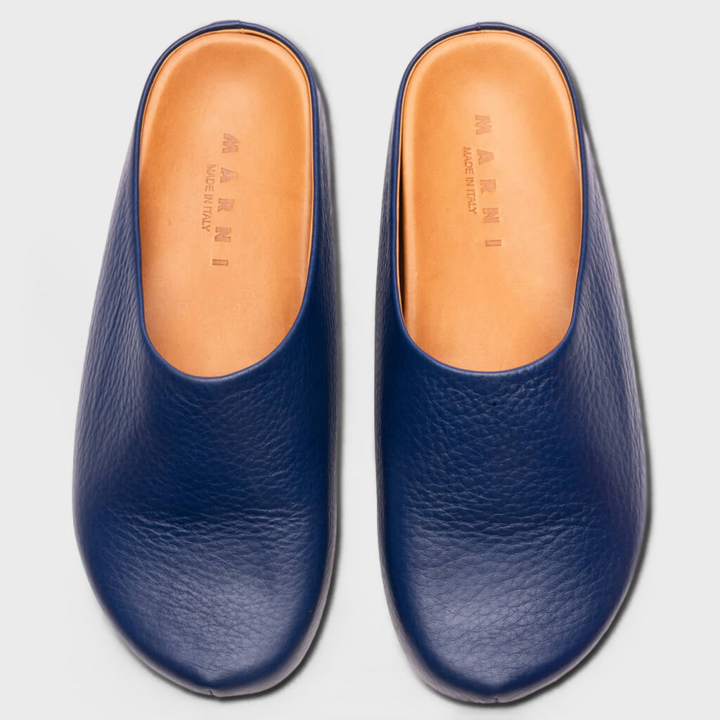 Leather Fussbett Sabot - Dusty Blue