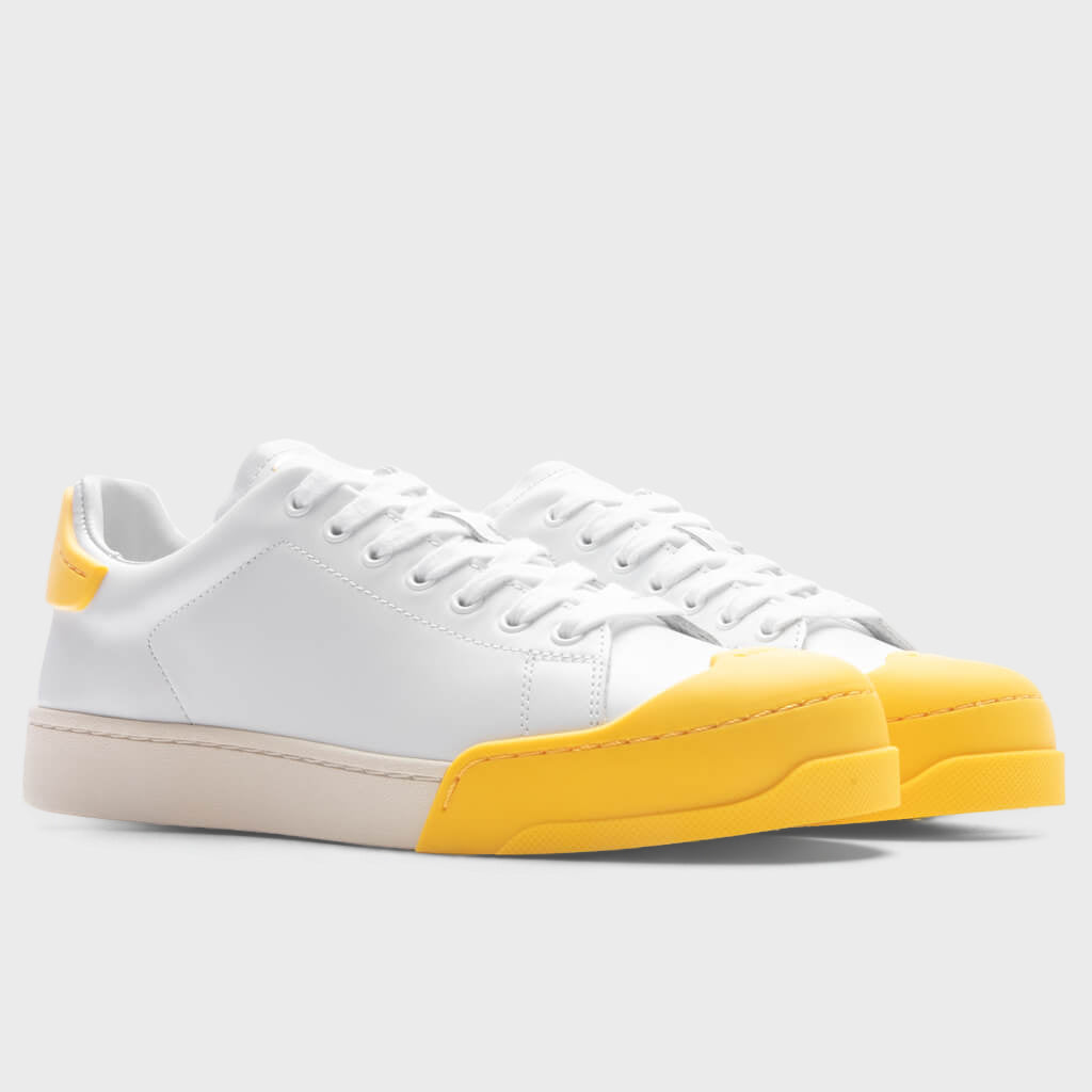 Leather Sneakers - Lily White/Yellow
