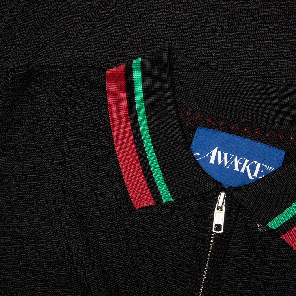 Mesh Zip Polo - Black