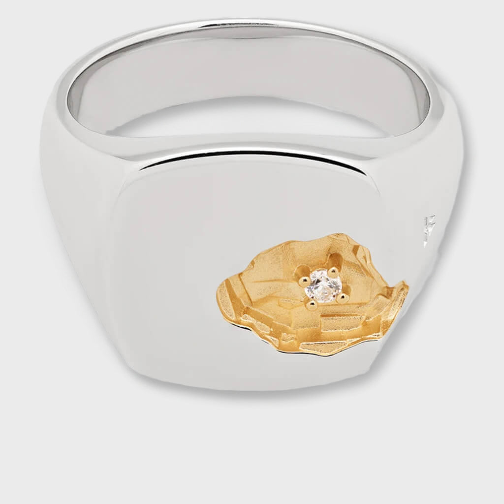 Mined Ring Large Diamond - S925 Sterling Silver with 18K Gold Plating