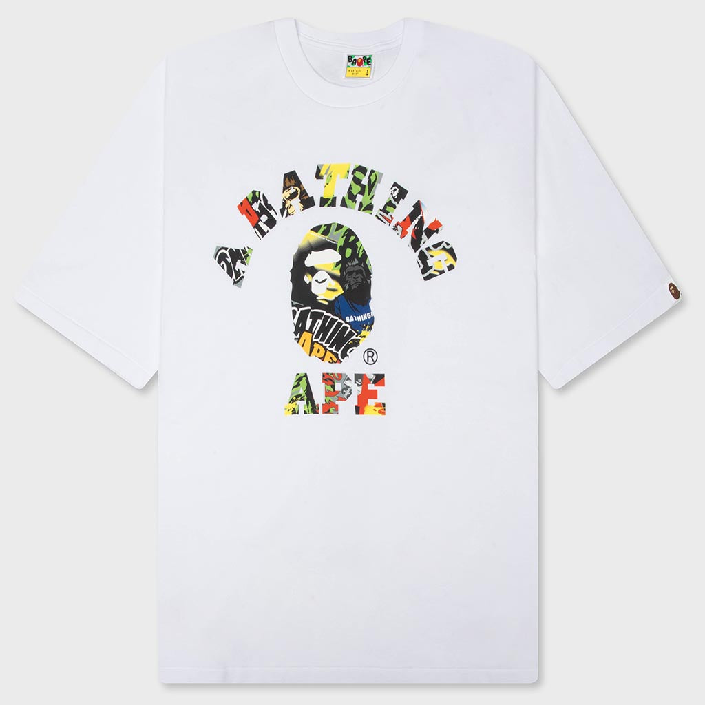 Multi Logo College Relaxed Fit Tee - White