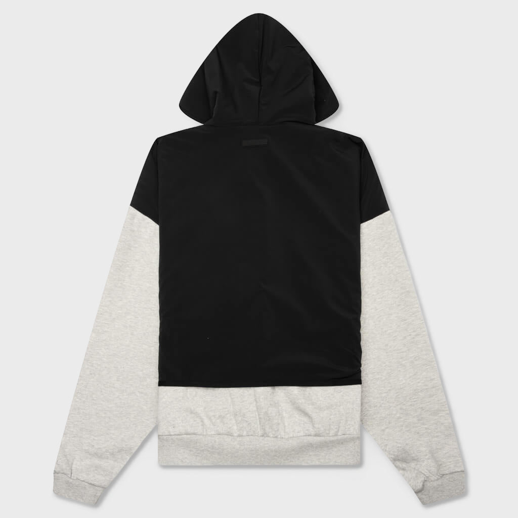 Nylon Fleece Hooded Sweater - Light Heather Grey/Jet Black