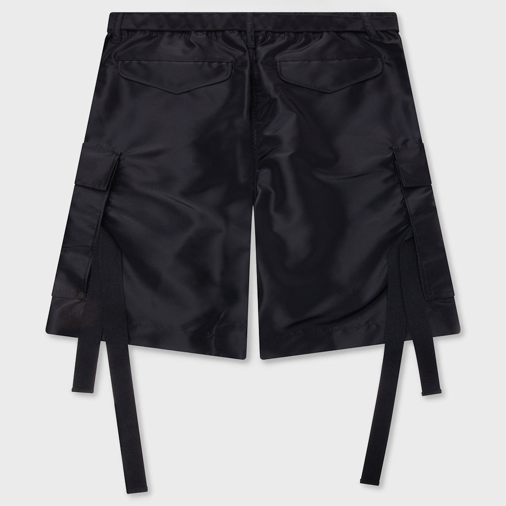 Belted Nylon Bermuda Cargo Shorts - Black