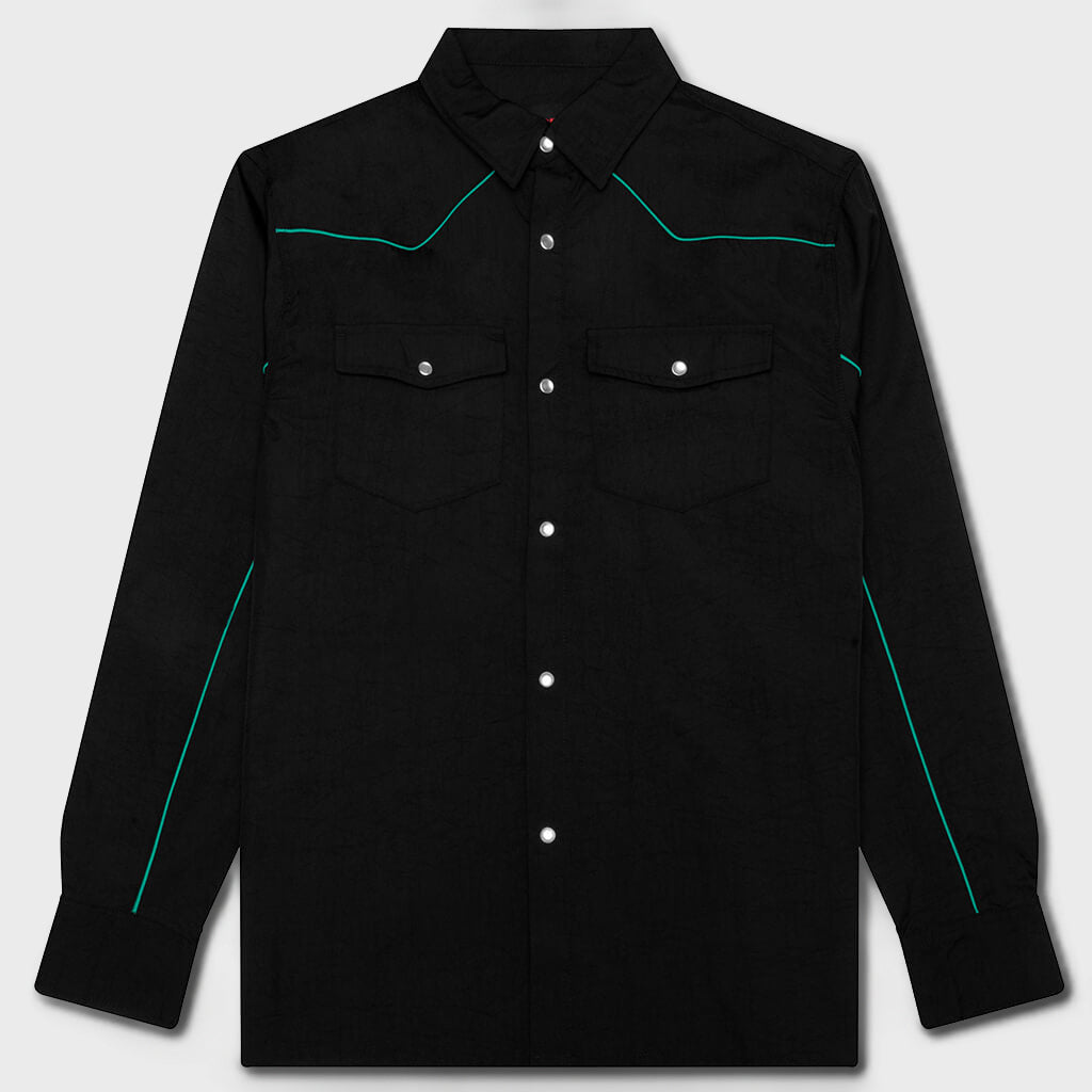Nylon Western Button Up - Black