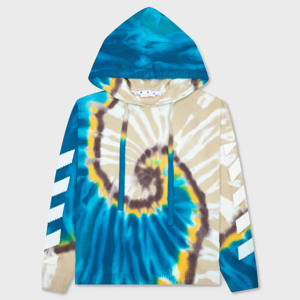 Diag Tie Dye Knit Hoodie - Bone/White