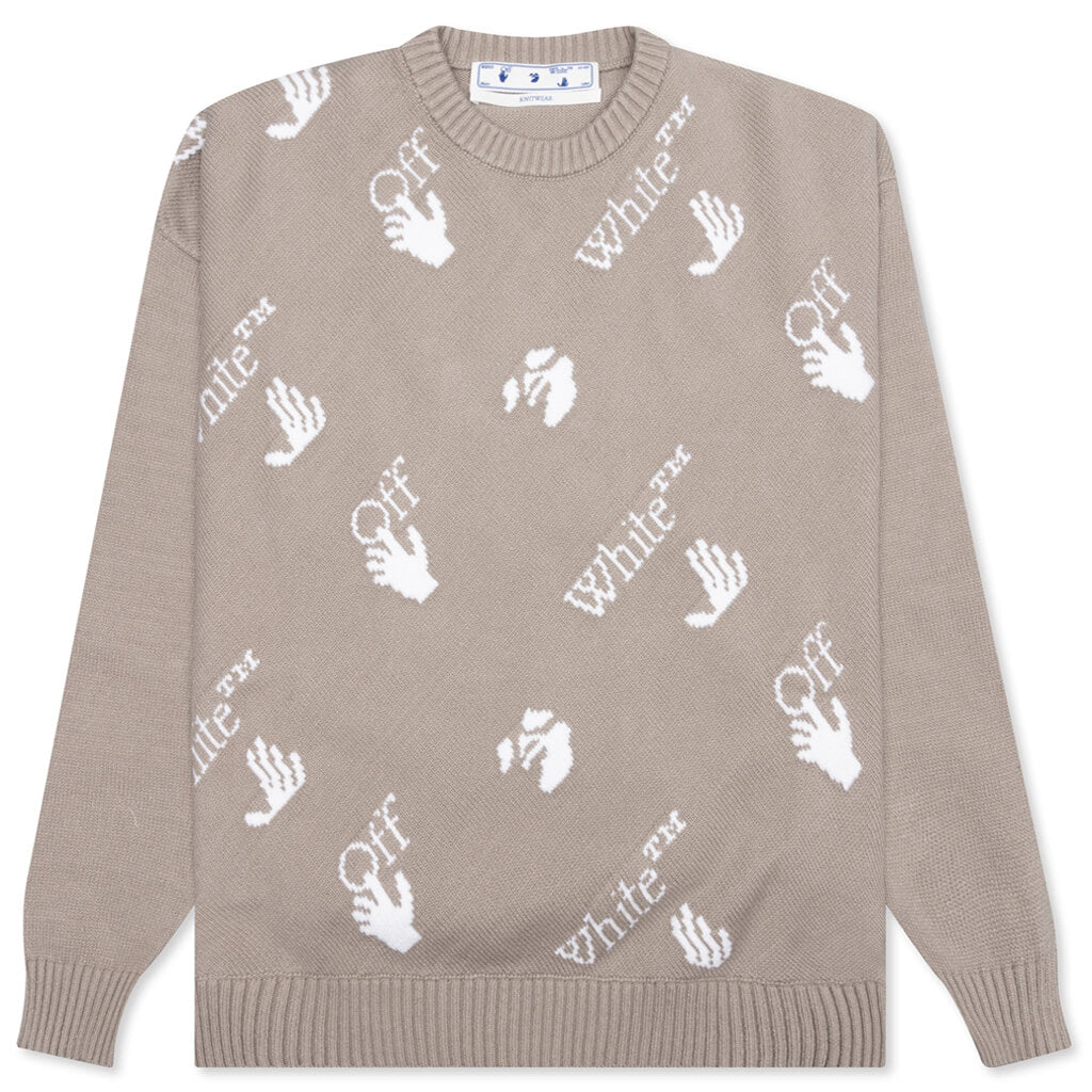 OW Logo Allover Knit Crew - Abbey Stone