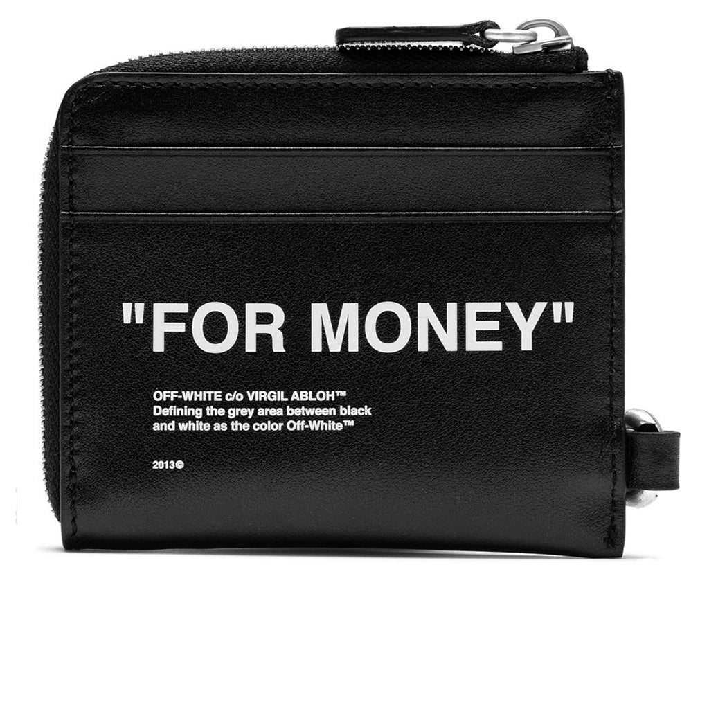 Calf Skin Quote Chain Wallet - Black/White