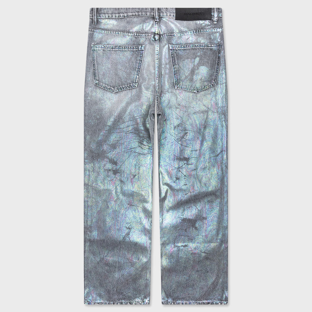 Oil Spill Baggy Jean - Charcoal Wash