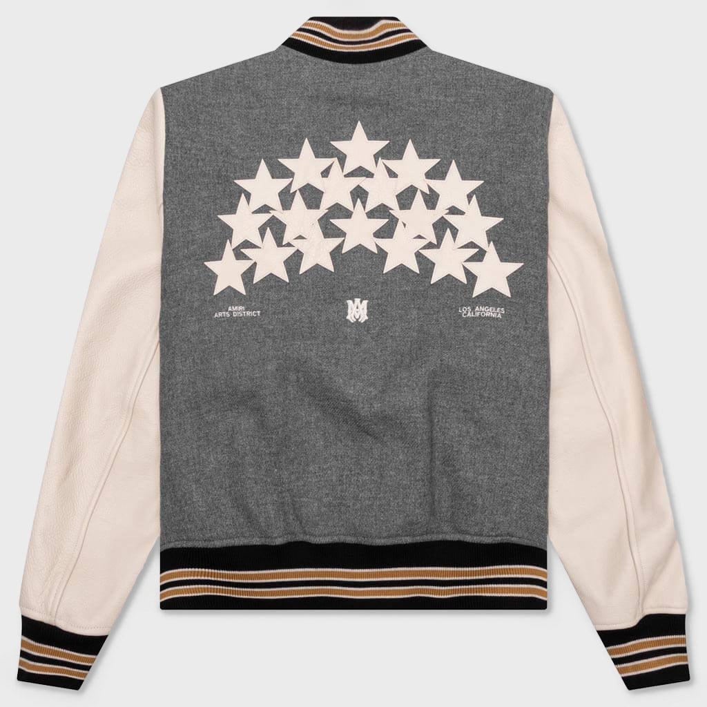 Oversized Stars Varsity Jacket - Grey