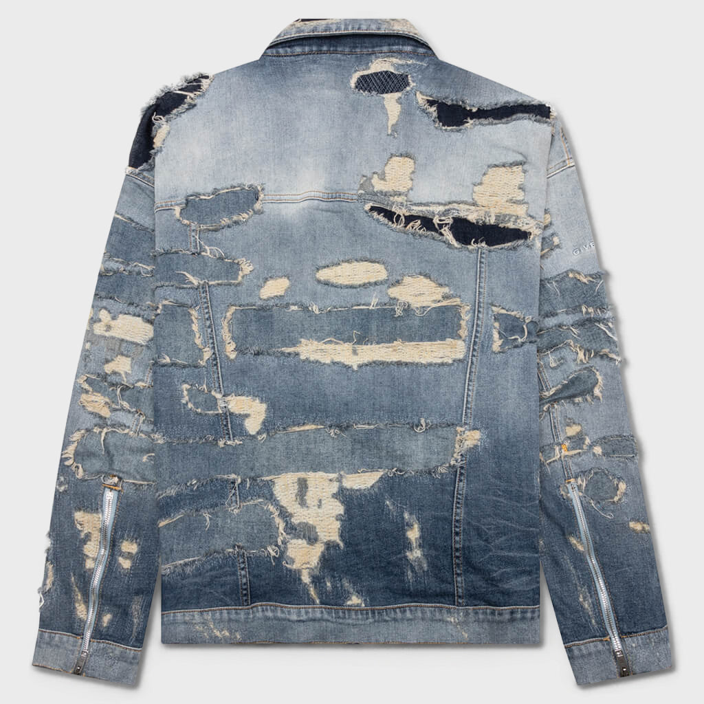 Oversized Denim Rivet Zip Jacket - Light Blue