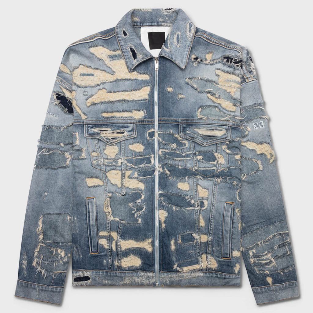 Oversized Denim Rivet Zip Jacket - Light Blue