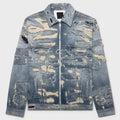 Oversized Denim Rivet Zip Jacket - Light Blue