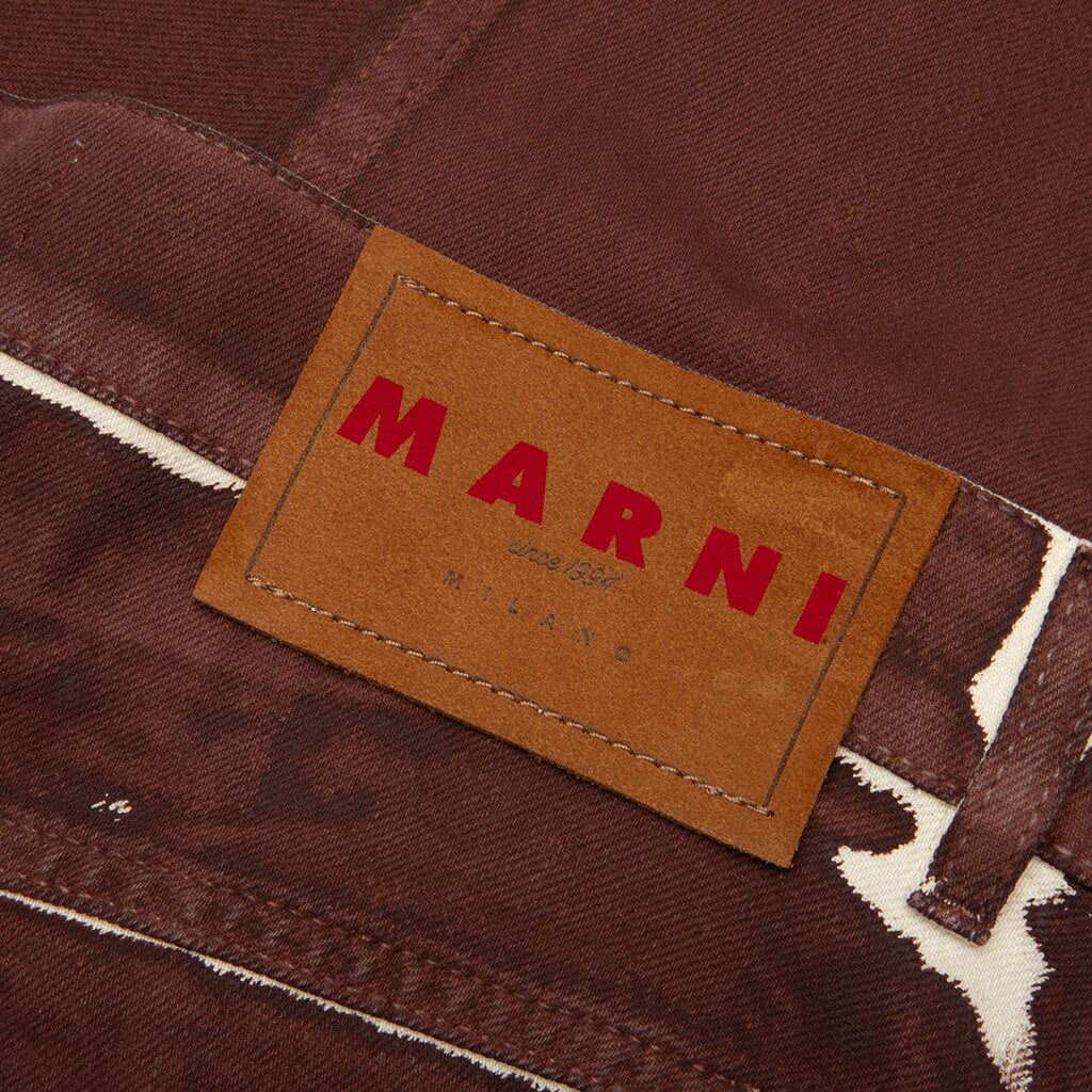 Screen Printed Denim Wide Leg Pant - Tobacco