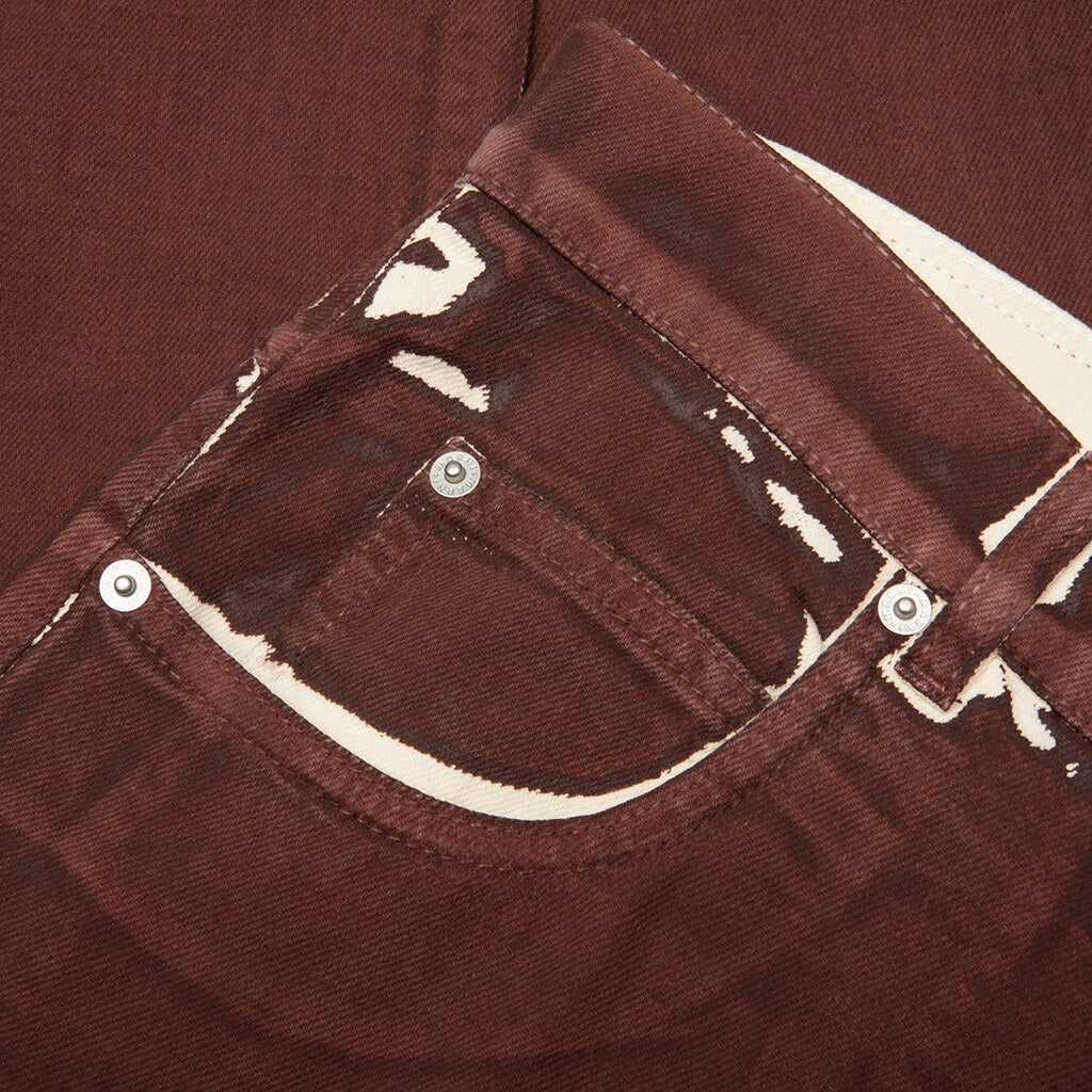 Screen Printed Denim Wide Leg Pant - Tobacco