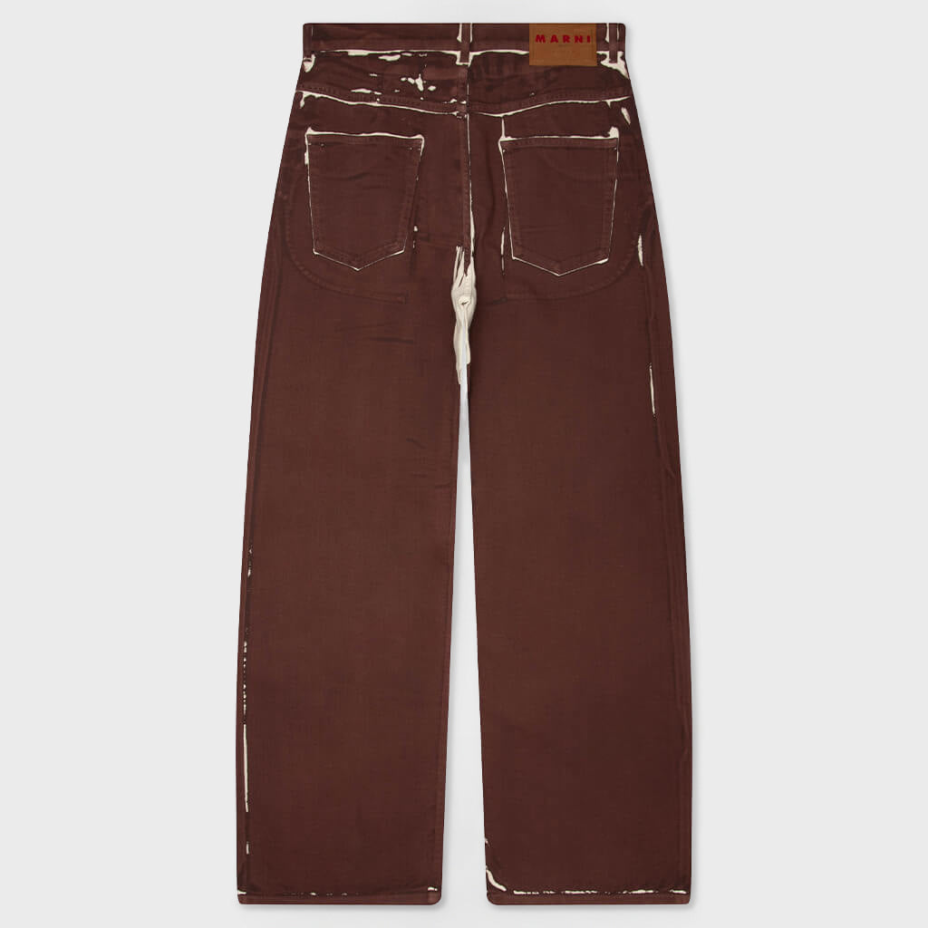 Screen Printed Denim Wide Leg Pant - Tobacco