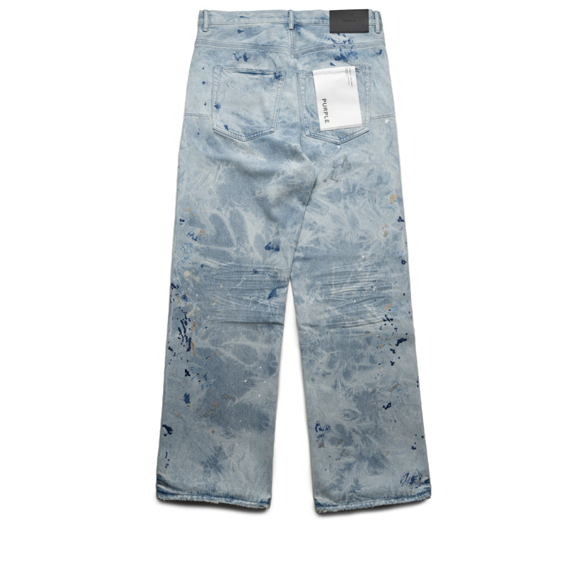 Purple Brand Mid Rise Baggy Leg Bleach Paint Embroidery Jean - Light Indigo