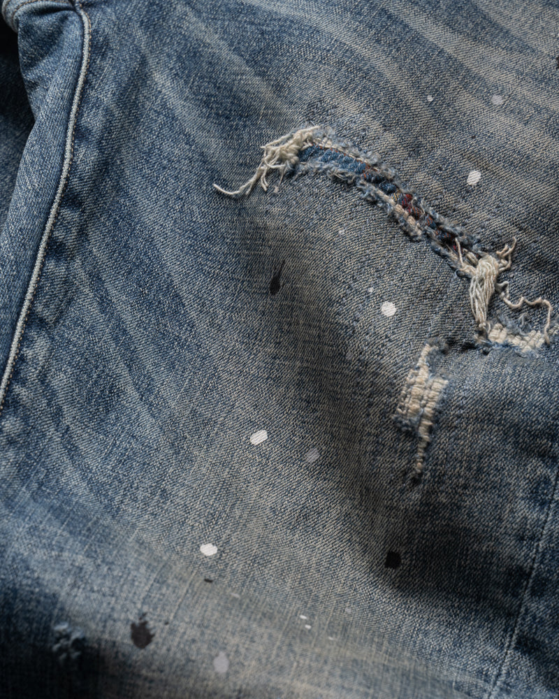 Purple Brand Low Rise Skinny Leg Plaid Paint Repair Jean - Mid Indigo