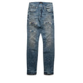 Purple Brand Low Rise Skinny Leg Plaid Paint Repair Jean - Mid Indigo