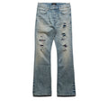 Purple Brand Low Rise Flared Leg Rip and Repair Jean - Light Indigo