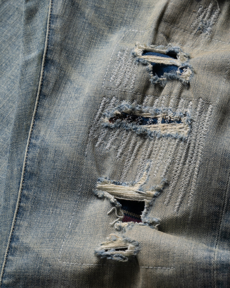 Purple Brand Low Rise Flared Leg Rip and Repair Jean - Light Indigo