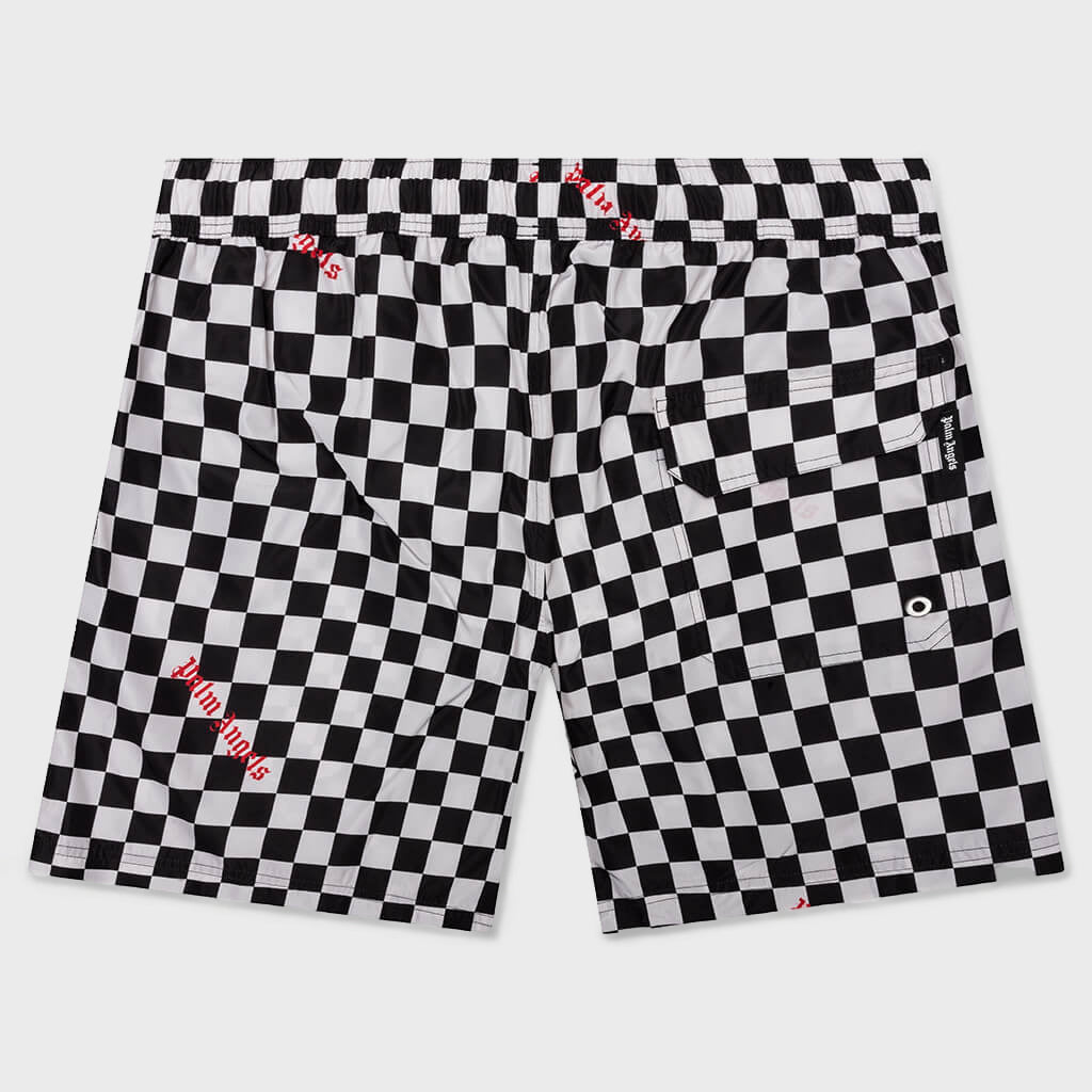 Damier Print Swimshort - Black/Red