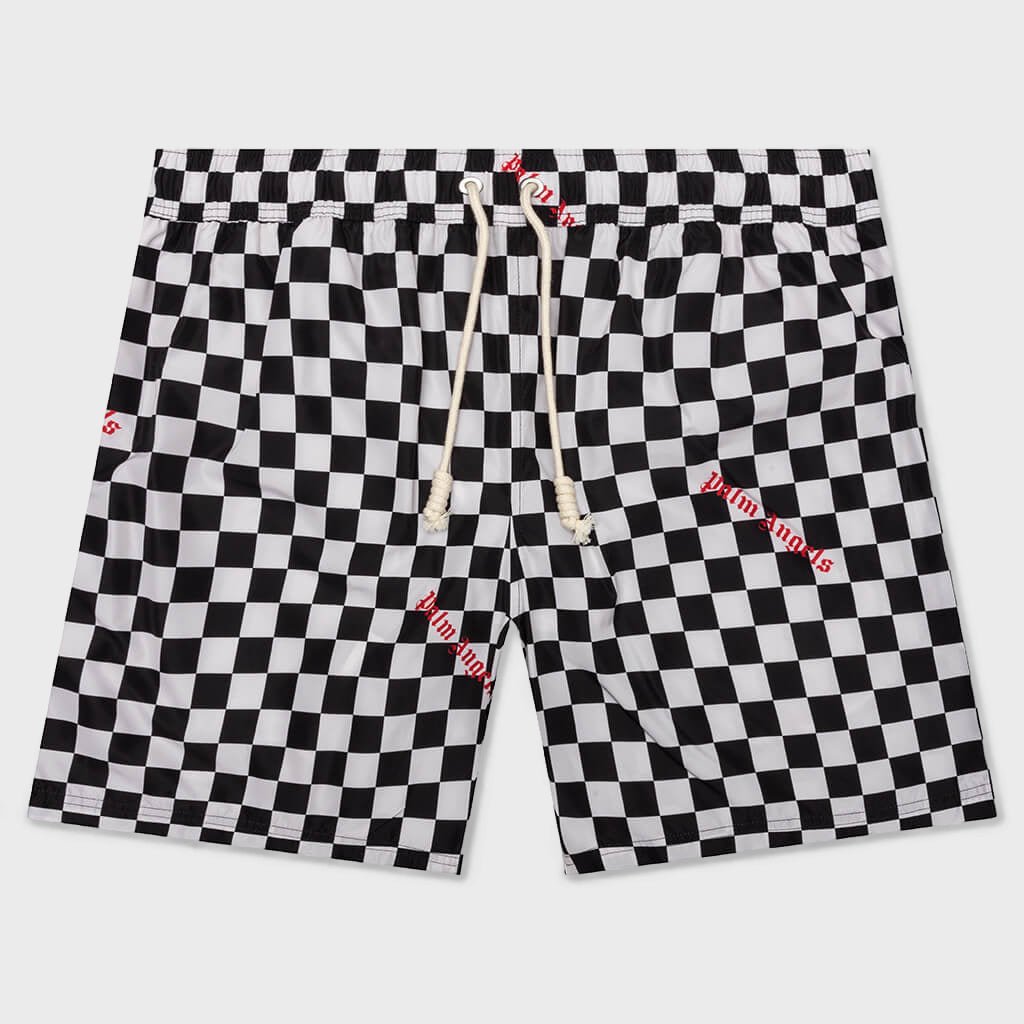 Damier Print Swimshort - Black/Red