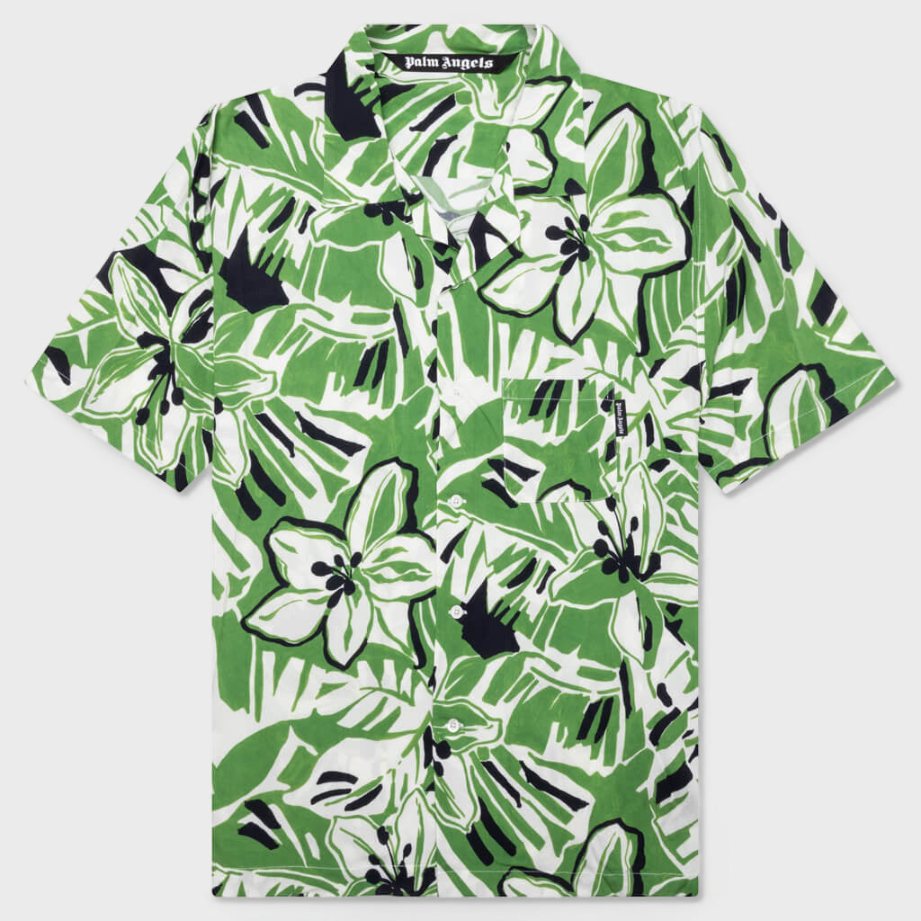 Marco Hibiscus Bowling Shirt - Green/White