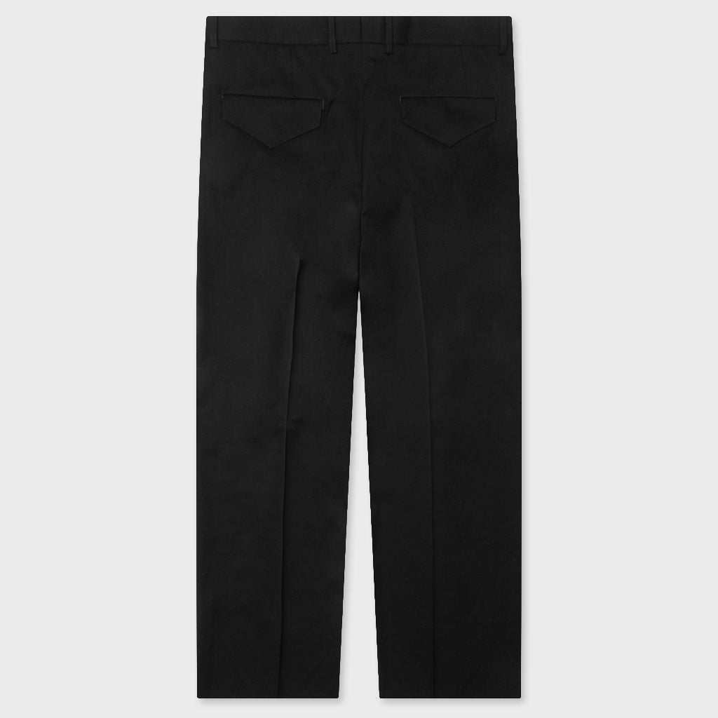 Wide Leg Gabardine Wool Trousers - Black