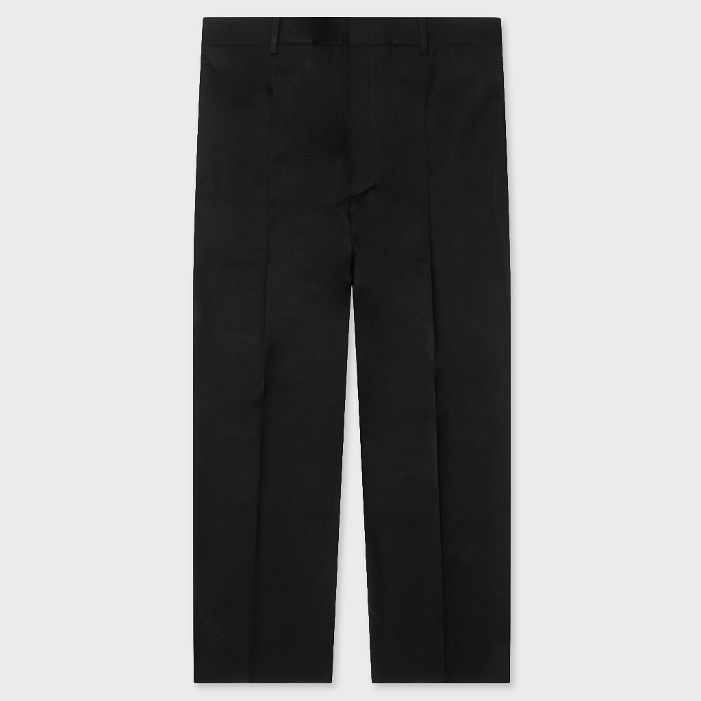Wide Leg Gabardine Wool Trousers - Black
