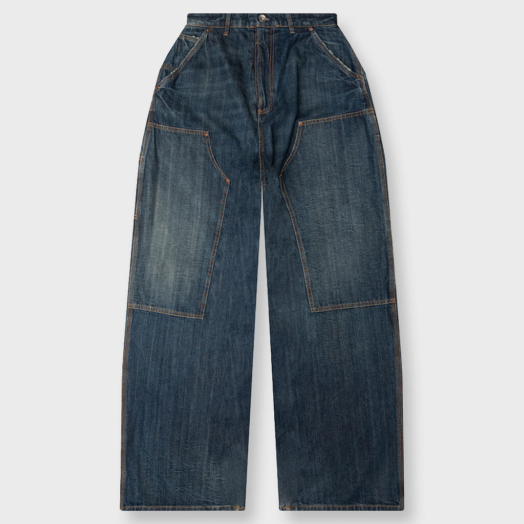 Wide-Leg Denim Pants - Blue Wash
