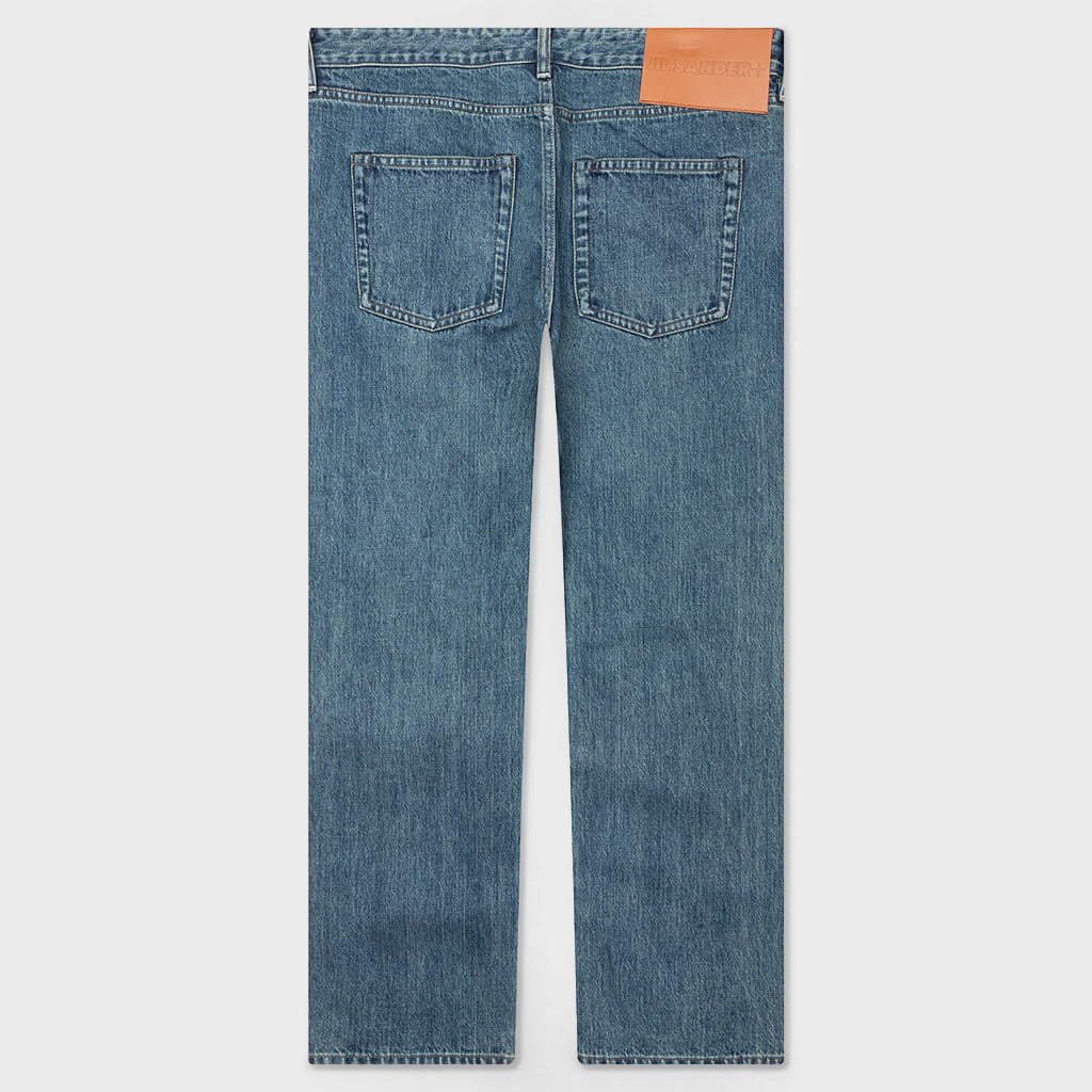 Washed and Bleached Raw Denim Trousers - Blue