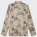 Passport Stamp Print Shirt - Beige/Multi