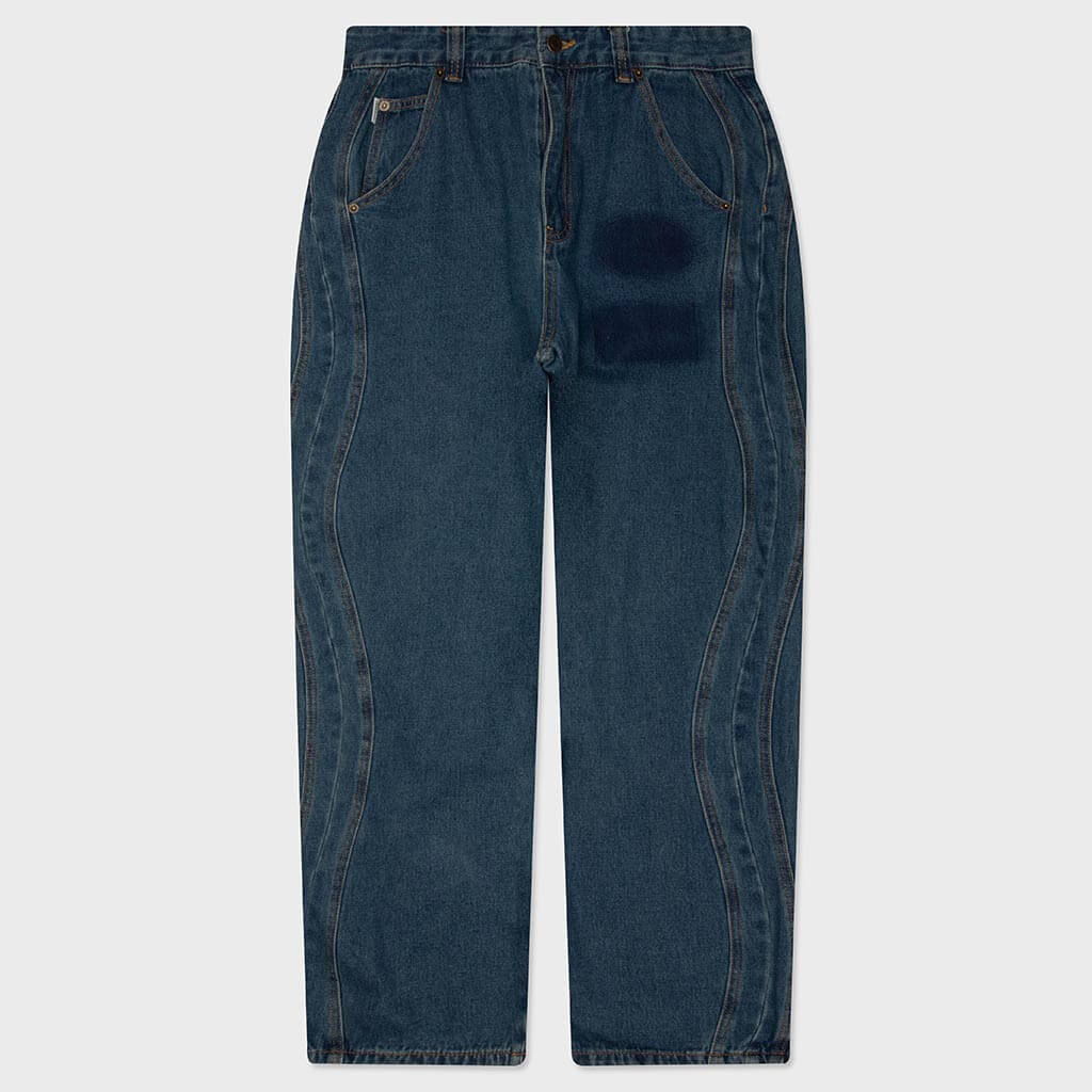 Patched Washed Jean - Mid Blue