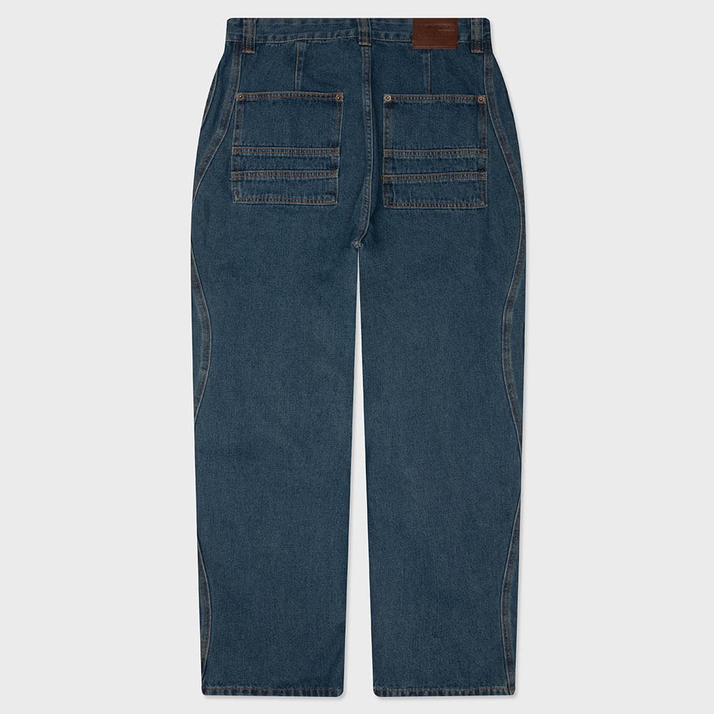 Patched Washed Jean - Mid Blue
