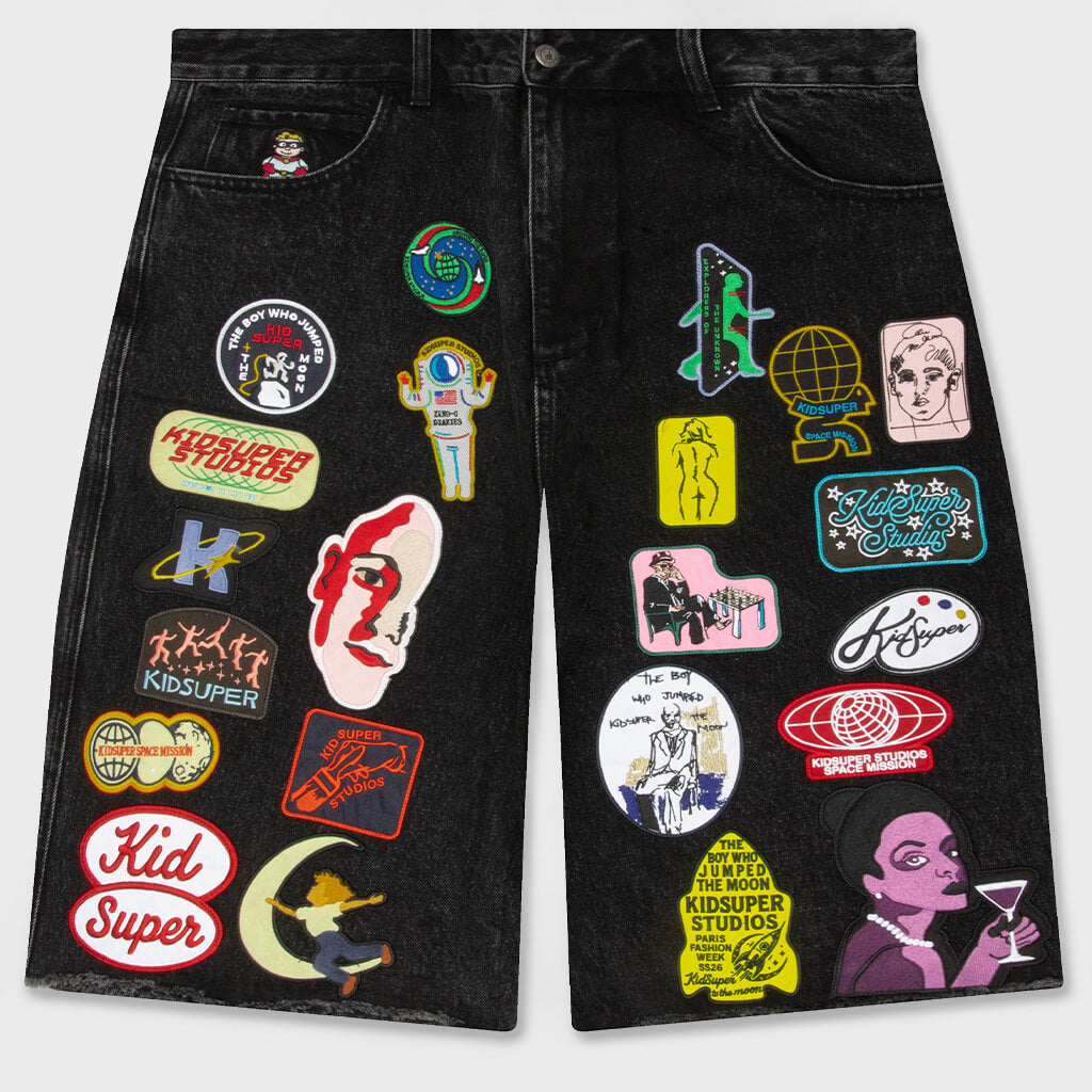 Patches Denim Shorts - Black