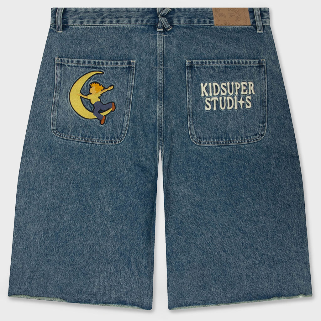 Patches Denim Shorts - Washed Blue
