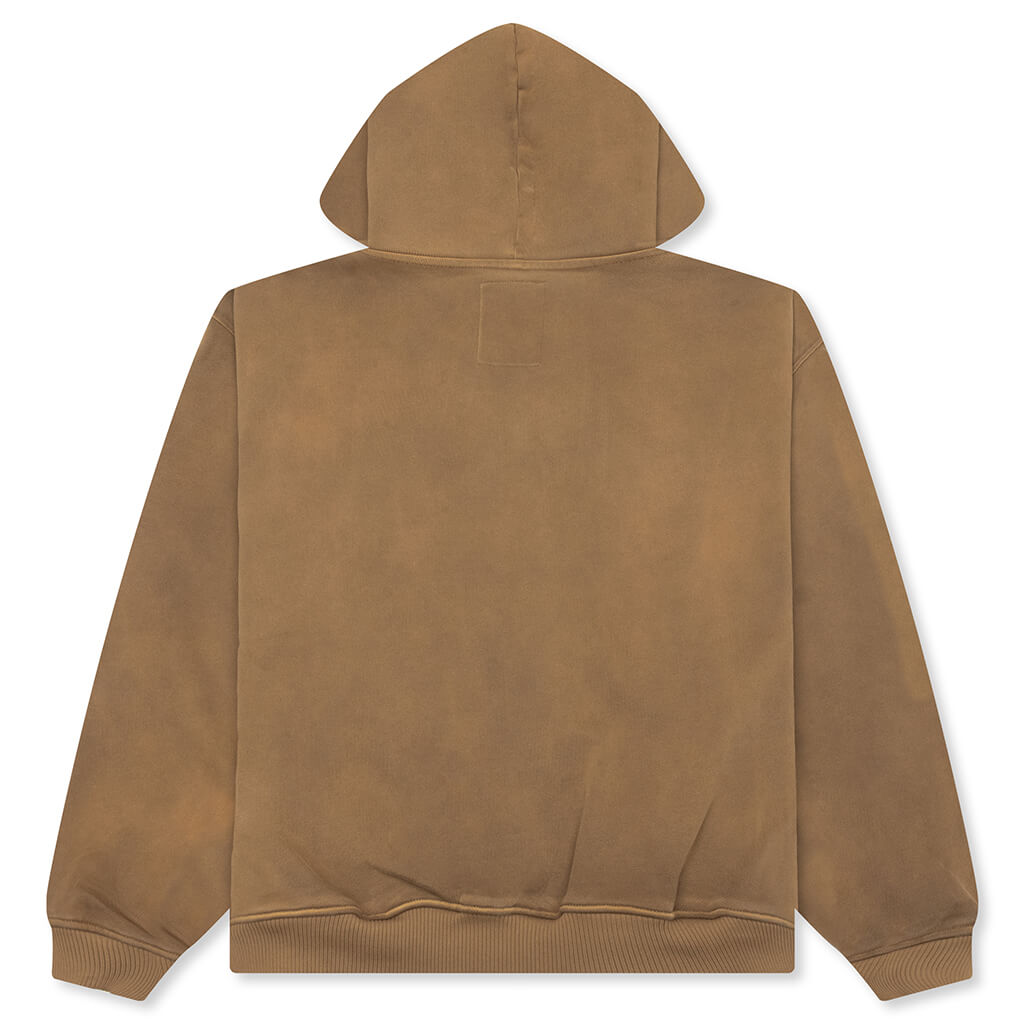 Patchwork Face Heavyweight Zip Up Hoodie - Dark Brown