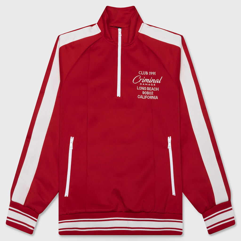 Pin Tuck Half Zip Track Top - Red/Ecru