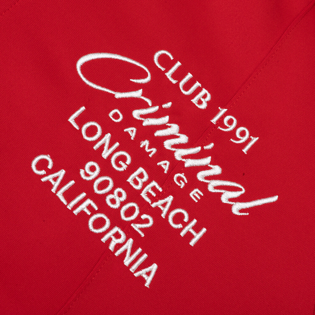 Pin Tuck Half Zip Track Top - Red/Ecru