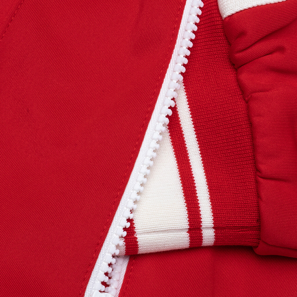 Pin Tuck Half Zip Track Top - Red/Ecru