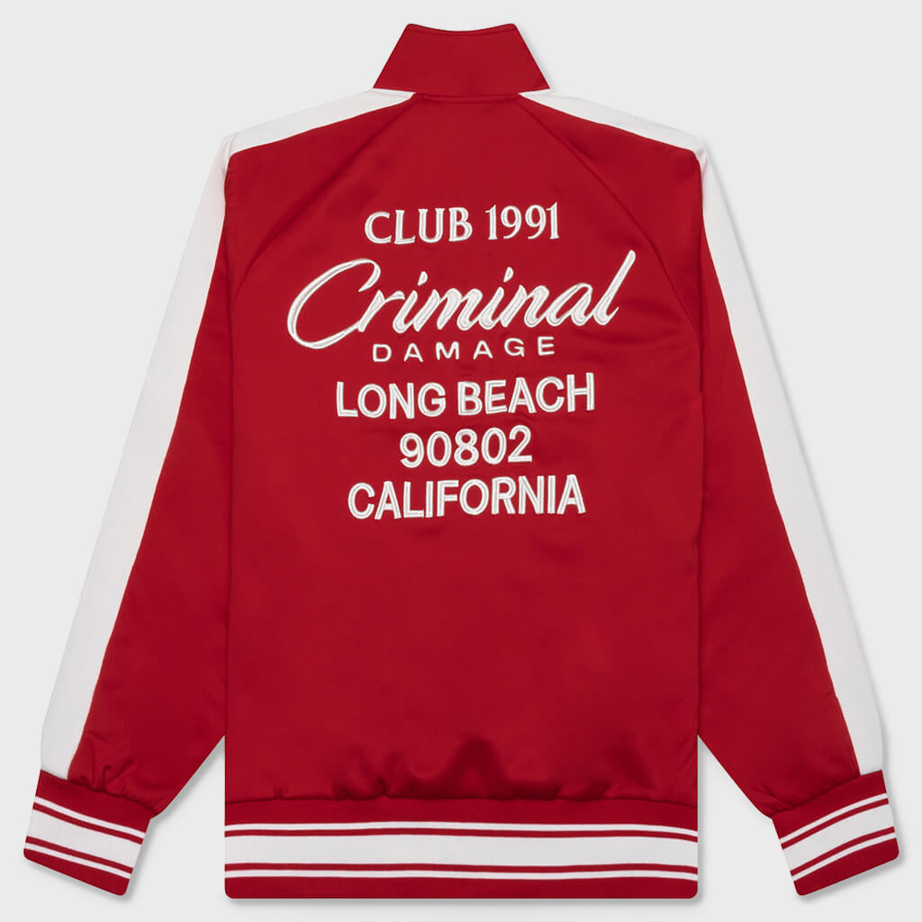 Pin Tuck Half Zip Track Top - Red/Ecru