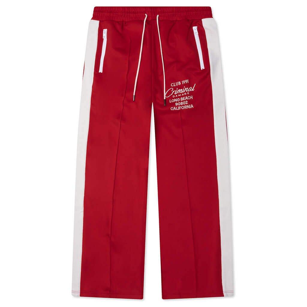 Pin Tuck Joggers - Red/Ecru