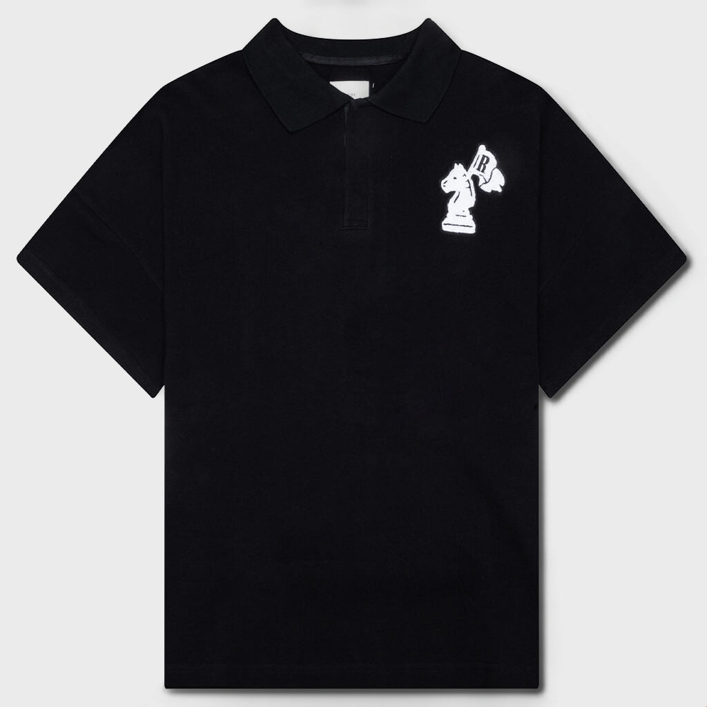 Pique Boxy Polo Shirt - Black/White