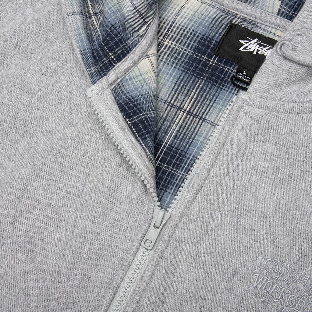 Plaid Lined Zip Hoodie - Grey Heather
