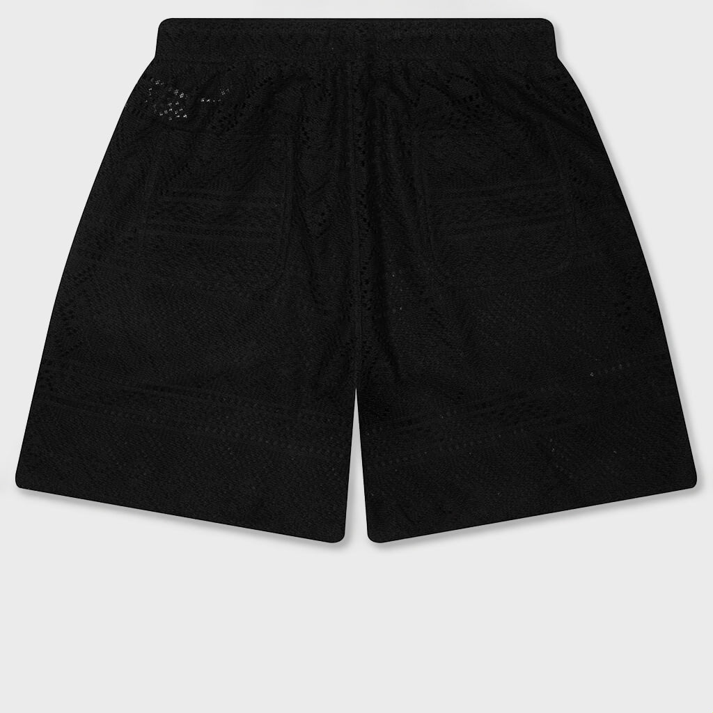 Pointelle Crochet Drawcord 7" Shorts - Black