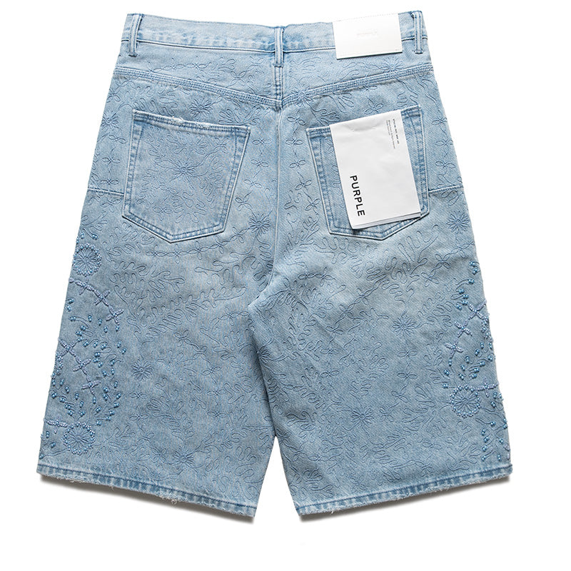 Purple Brand Embellished Denim Shorts - Light Indigo