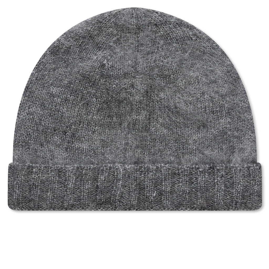 Knit Beanie With Woven Label - Grey