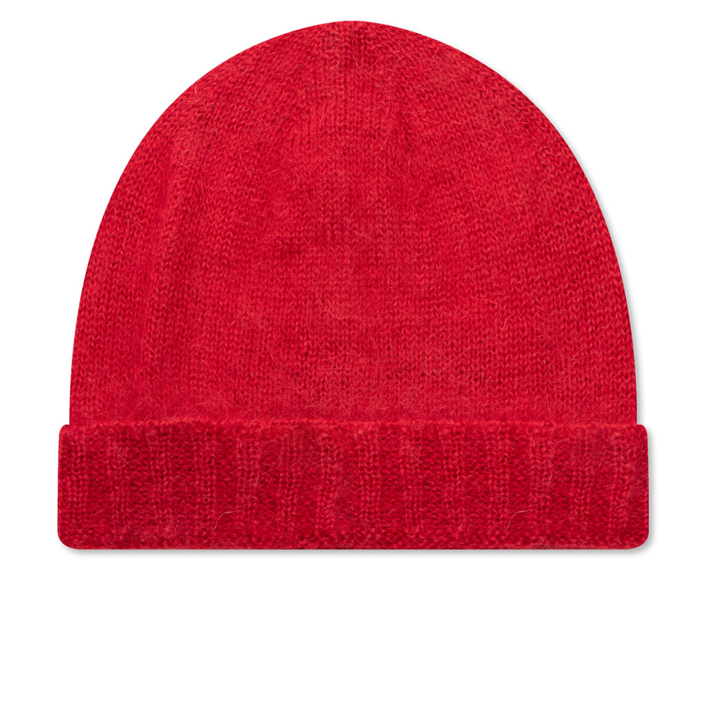 Knit Beanie With Woven Label - Red