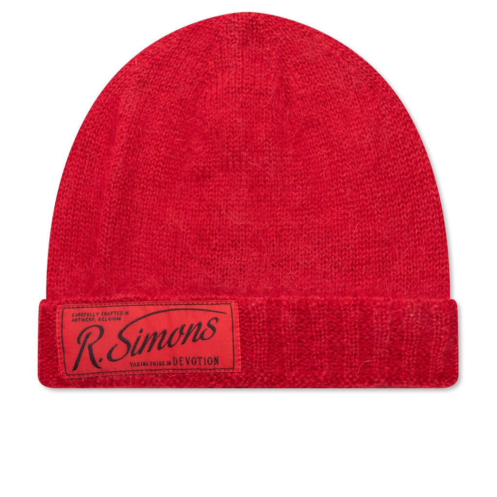 Knit Beanie With Woven Label - Red